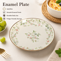 Gouden rand bloemmotief emaille serveerschaal, lichte bloemenprint afwerking voor fruit, snacks, desserts, thuisdineren, groothandel, OEM leverancier