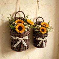 Panier mural rustique en osier fait main, panier de rangement suspendu en rotin pour la décoration de la maison et du jardin de style ferme