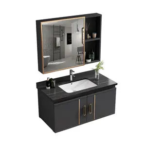 Gabinete de baño de aleación de aluminio con placa de roca, combinación de inodoro, lavabo de lavado de cara simple, mesa de lavado de lujo, lavabo integrado