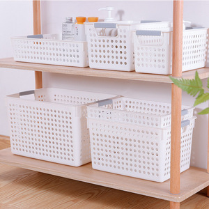 Simple Storage Basket Rectangle Plastic With Handles For <b>Home</b> <b>Office</b> <b>Desk</b> Organizing Neatening Storage Q001 - Product Image 4