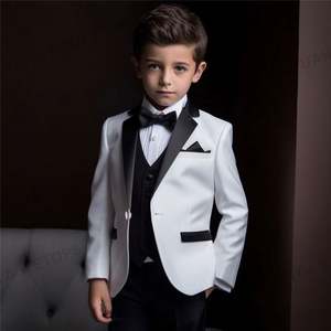 <span class=keywords><strong>Costume</strong></span> pour enfants sur mesure, smoking à revers châle, <span class=keywords><strong>costume</strong></span> pour garçon noir/<span class=keywords><strong>blanc</strong></span>, costumes de mariage et de bal pour enfants (veste + gilet + pantalon + cravate) - Product Image 4