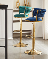 Tabouret de bar pivotant moderne de luxe avec structure en fer durable, chaise de salle à manger vintage haute dorée, siège en velours – En promotion