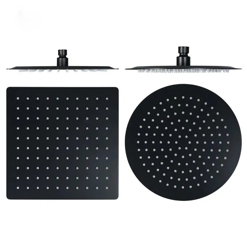 Matt Black Stainless Steel Square Round Rain Shower Head, Large Rainfall ShowerHead Waterfall Full Body Coverage