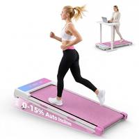 Tapis de marche rose sous le bureau à inclinaison automatique 2,5 CV ultra-mince compact avec télécommande LED silencieux pour l'exercice à domicile