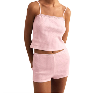 Sleeveless Modal Women's Sleepwear Women's Sexy Pajamas Loungewear Pink Lace Camisole 2 Pieces Pj Sets Short Pajamas - Product Image 2