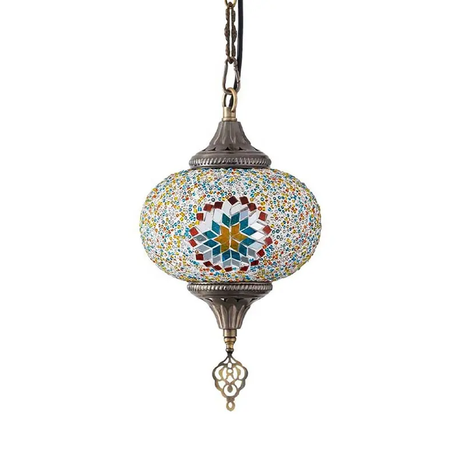 HotHandmade Glass Mosaic Turkish Ceiling Lamp Mediterranean Pendant Light Arab Hanging Light Moroccan Chandelier Cord Chain Lamp