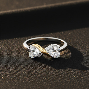 Bague en argent sterling S925 avec nœud papillon et deux cœurs en moissanite, design bicolore, bijou de promesse de mariage, cadeau pour femme - Product Image 6