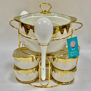 2025 sang trọng vàng rim thương mại canh nồi đặt thân thiện với môi đồ nấu nướng gốm canh nồi và bát đặt - Product Image 1