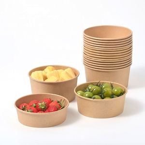 Multi Size Disposable Kraft Paper <b>With</b> <b>Lid</b> Durable Biodegradable Eco-Friendly Camping Salad <b>Bowl</b> for Pasta Rice - Product Image 1