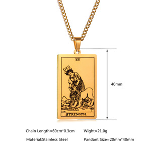 Collares con colgantes de cartas del <span class=keywords><strong>tarot</strong></span> de acero inoxidable estilo retro, unisex, cuadrados, de moda, 22 estilos, éxito de ventas transfronterizo - Product Image 4