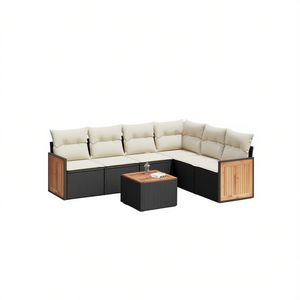 Set Divano da Esterno 7 Pezzi in Polyrattan Nero con Cuscini - Eleganti Set da Giardino - Product Image 1