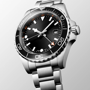 Reloj Mecánico Longines de Lujo con Esfera Negra, Marcadores de Hora Simples GMT, Segundero Visible y Correa de Acero Inoxidable - Product Image 2