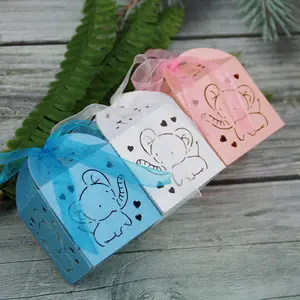 Baby Birthday Party Candy Gift Paper Box Elephant Design Laser Hollowed Out Cookie Packaging Boxes For Kids