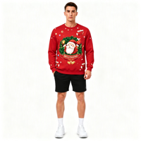 Sweat-shirt à col rond pour homme en polyester avec sublimation personnalisée, motif couronne de Noël et Père Noël, impression intégrale pour les fêtes de Noël