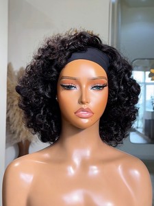 Perruque Bandeau <span class=keywords><strong>Cheveux</strong></span> Humains Brésiliens SDD Pleine Densité Ondulée Bouclée Non-Lace pour Femmes Noires - Product Image 1
