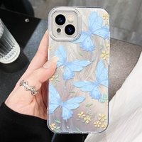 Nouvelle Coque de Téléphone Papillon Nuage Bleu pour iPhone 16 15 17 Pro Max 13, Coque Arrière Mobile IMD Simple et Brillante en Fil Plume