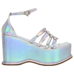 Sandales compensées argentées à quatre brides pour femme - Product Image 4