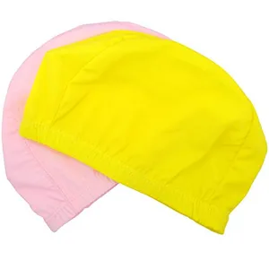 2Pcs Bright Yellow And Hot Pink Color Superior Cloth Fabric Bathing Nude Swimming Cap Pu Swimming Cap