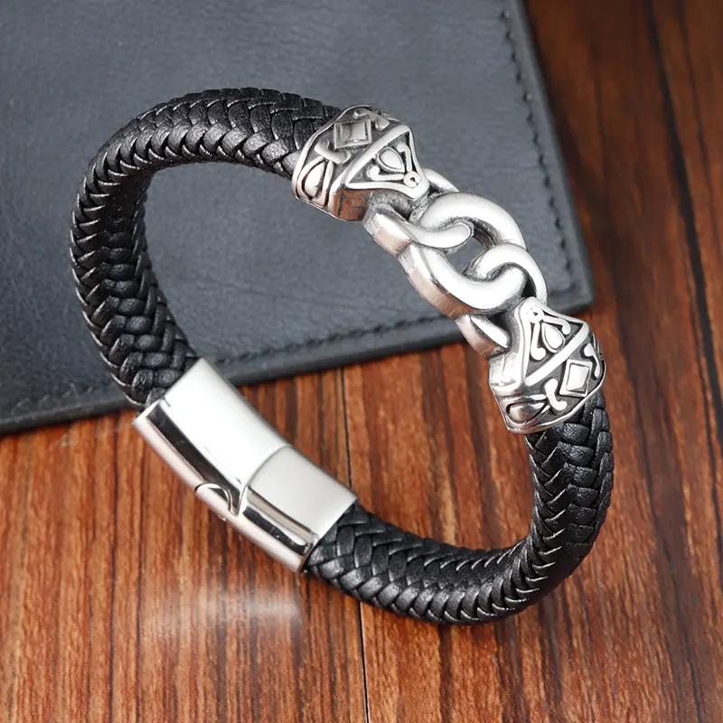 Braided black Blue Color Leather Bracelets for Men Armband Trendy Genuine Leather Rope Bracelets with Magnetic Buckle Jewelry