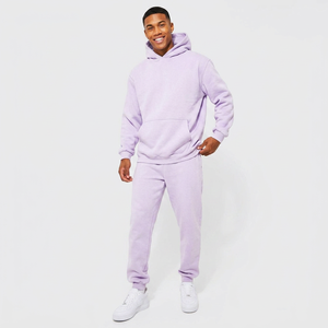 Conjunto Deportivo de 2 Piezas con Capucha, Cuello Redondo, Felpa de Algodón, Lavado Ácido, para Hombre y Mujer, Unisex, Personalizable, Ropa Deportiva de Invierno - Product Image 1