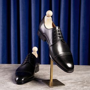 Chaussures habillées italiennes faites à la main pour hommes, à bout carré, à lacets, confortables, respirantes, antidérapantes, à trois articulations, pour soirée - Product Image 6