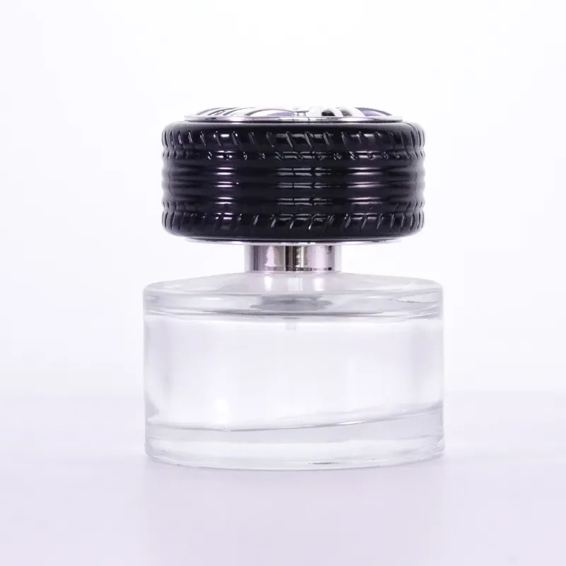 plastic cap tire shape cover looks handsome 50ml thick bottom glass perfume bottle