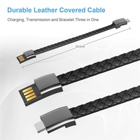 Cable usb de cuero negro para hombre y mujer, pulsera personalizada, Cable de carga de datos, nuevo estilo