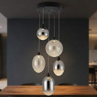 Lustre moderne en verre rond à LED, noir, à fixation au plafond, hauteur réglable, pour salle à manger, blanc chaud 2700K
