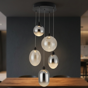 <b>Modern</b> Glass Pendant <b>Light</b> Round <b>LED</b> Chandelier Black <b>Ceiling</b> Mounted Adjustable Height for Dining Room 2700K Warm White - Product Image 1