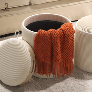 Tabouret de coiffeuse rond en velours blanc moderne avec panier de rangement <span class=keywords><strong>Pouf</strong></span> de rangement ottoman décoratif pour la maison - Product Image 5