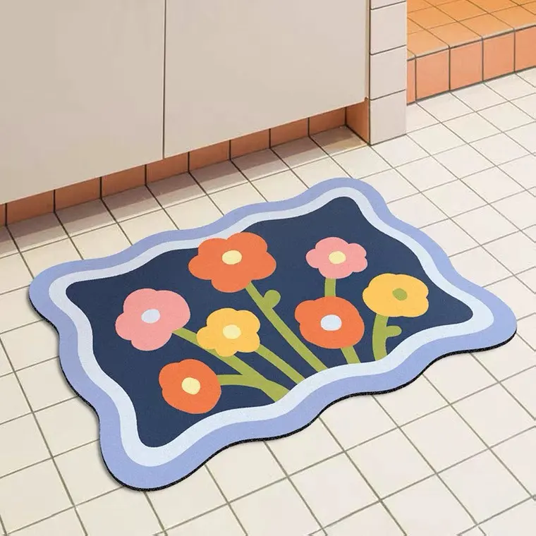 Hig Quality flower design Foot Mat Anti Slip Floor Mat Natural Rubber Waterproof Kitchen Mat Dust Absorbent Doormat