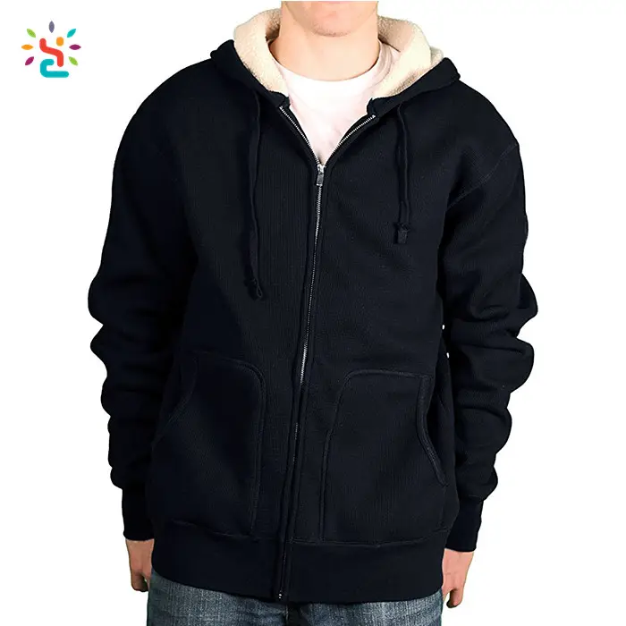 Hoodie polos bulu sherpa Pria penjualan laris hoodie bergaris bulu domba bermerek nama ritsleting penuh setelan keringat berat