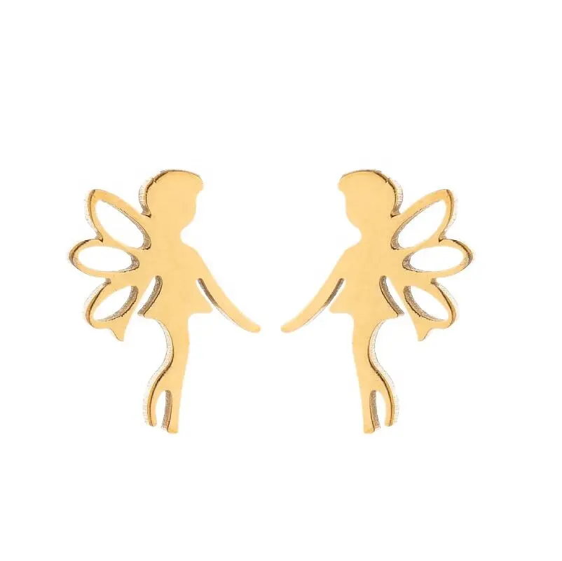 Fashion Summer 2021 Aretes Hot sale Customized Angel Elven Stud Earrings For Girls Kids Flower Fairy Stainless steel Jewelry