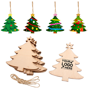 เครื่องประดับต้นคริสต์มาสไม้ทำเอง ชุดของขวัญวันหยุด ตกแต่งด้วยสี DIY พร้อมโลโก้ส่วนตัว จี้ห้อยทำมือจากวัสดุธรรมชาติ - Product Image 1