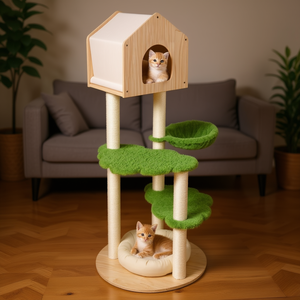 Arbre à chat de 55 pouces de haut avec poteaux en sisal et lit moelleux pour chatons d'intérieur, 4 niveaux, design écologique - Product Image 2