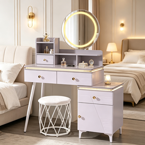 Modern <b>Makeup</b> <b>Vanity</b> With Lighted <b>Mirror</b> Storage Drawers Bedroom Dressing Table With Stool - Product Image 5