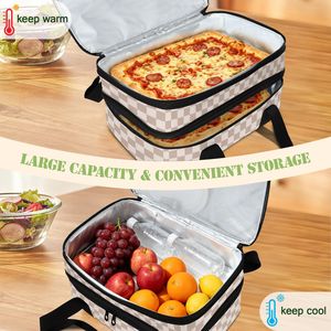 Custom Checkered Insulated Cooler Bag Food Storage Insulated Double Layer Thermal Food Casserole Carrier with Handle Top - Product Image 6