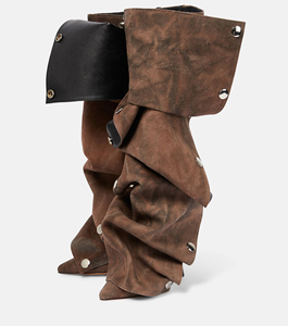 Bottes cuissardes en jean à talon crayon pour <span class=keywords><strong>femme</strong></span>, sur mesure, vente en gros, <span class=keywords><strong>taille</strong></span> 44, bout pointu, <span class=keywords><strong>mollet</strong></span> large, talon de 10,5 cm, pour l'automne - Product Image 1