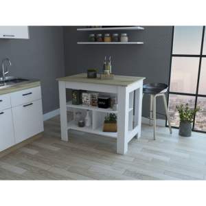 DB Rockaway Modern Design Carrito de Isla de cocina de 3 estantes Blanco y roble claro - Product Image 1