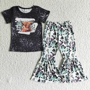 Ensemble à manches courtes avec paillettes bleues léopard pour fille, style ROCK ROLL - Product Image 4