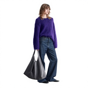 Pull en mohair pour femme, sweat-shirt personnalisé avec logo, col rond doux et moelleux, chaud, décontracté, streetwear, vêtements de luxe, vente en gros - Product Image 3