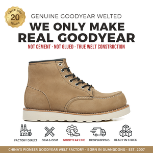 Bottes Goodyear Welt Moc Toe pour Hommes en Daim Sable, Cuir Véritable, à Lacets, Semelle Compensée Classique, Bottines de Travail Vintage, Fabrication OEM ODM - Product Image 1
