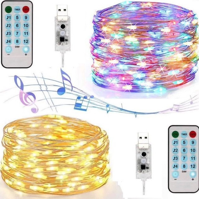 Best Selling Voice Control & Clap Activated LED String Lights Flexible Bendable Copper 8 Lighting Modes Battery/USB Operated