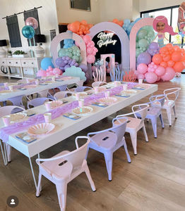 طاولة وكراسي بلاستيكية قابلة للطي للأطفال باللون الأبيض والأزرق والوردي، كراسي قابلة للطي لتزيين حفلات الزفاف والمناسبات والتأجير - Product Image 2