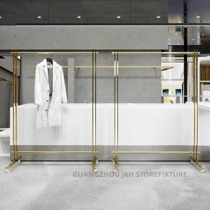 Showroom Stainless Steel Clothes Display Rack Gold Custom Clothes Ship ...