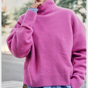 Suéter de cuello alto rosa intenso para mujer, de manga larga, tejido grueso, informal, para invierno. - Product Image 6