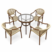 Ensemble de salle à manger d'extérieur moderne de luxe en teck massif, table et chaises de bistrot, mobilier pliable pour parc, plage, hôtel, villa