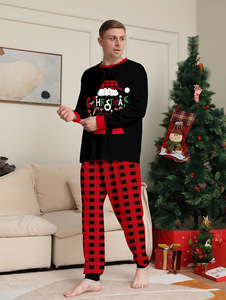 Neue Einzigartige Eltern-Kind-Loungewear Paar Kinder Baby Haustier Schlafanzug Weihnachtsmütze Monogrammierte Karierte Familien-Weihnachtspyjamas Outfit - Product Image 3