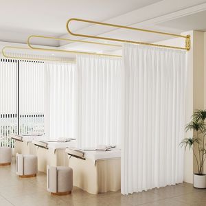 Séparateur de pièce <span class=keywords><strong>pour</strong></span> salon de beauté Cloison d'intimité Diviseur de pièce en forme de U Support mural en métal Crochets plats blancs Rideau médical - Product Image 3