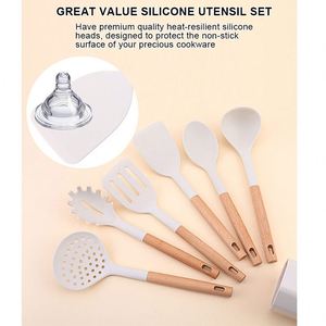 Juego de 7 utensilios de cocina de silicona antiadherentes con mango de madera y resistencia al calor + Accesorios para hornear y cocinar al por mayor - Product Image 2